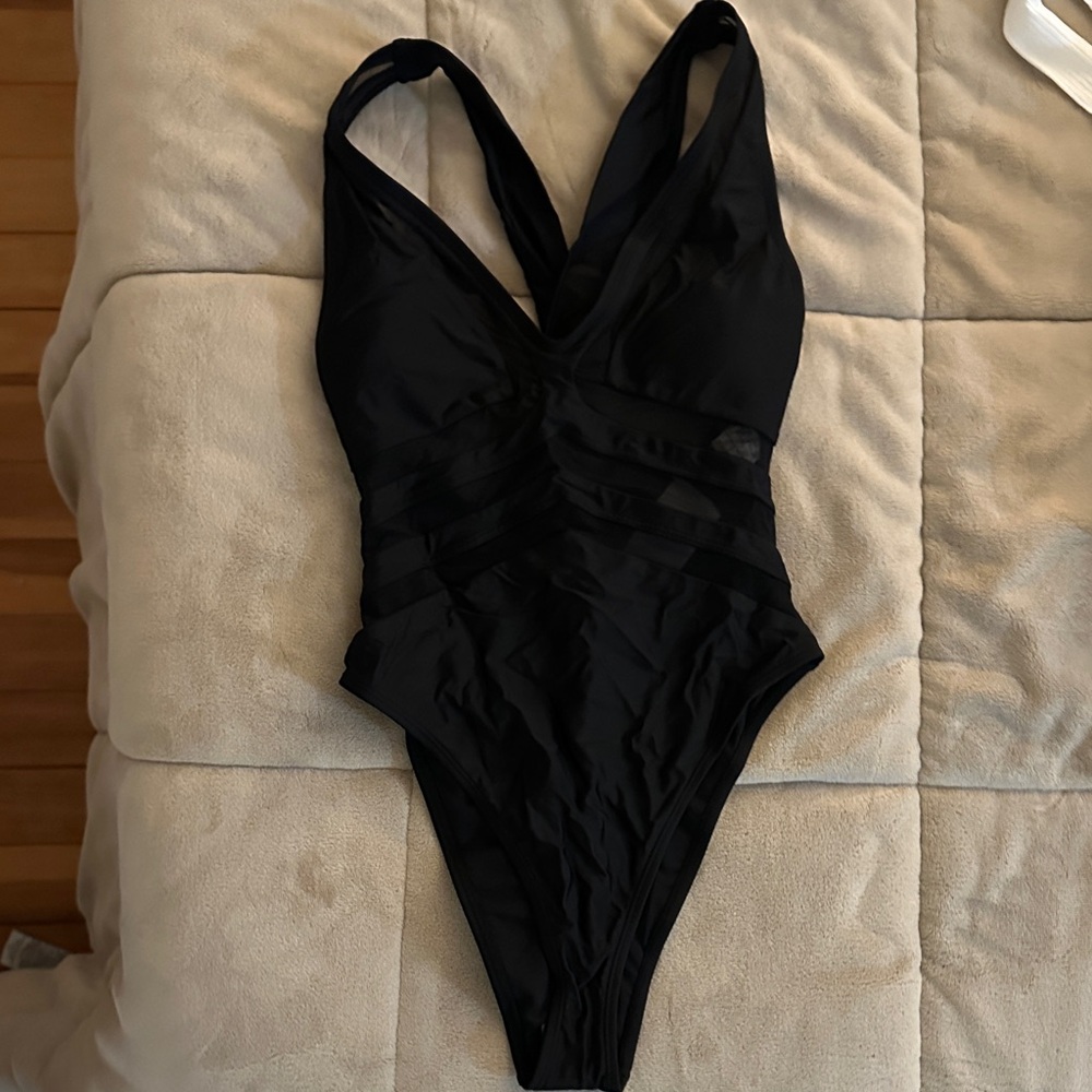 Black One-Piece Swimsuit see-through mesh